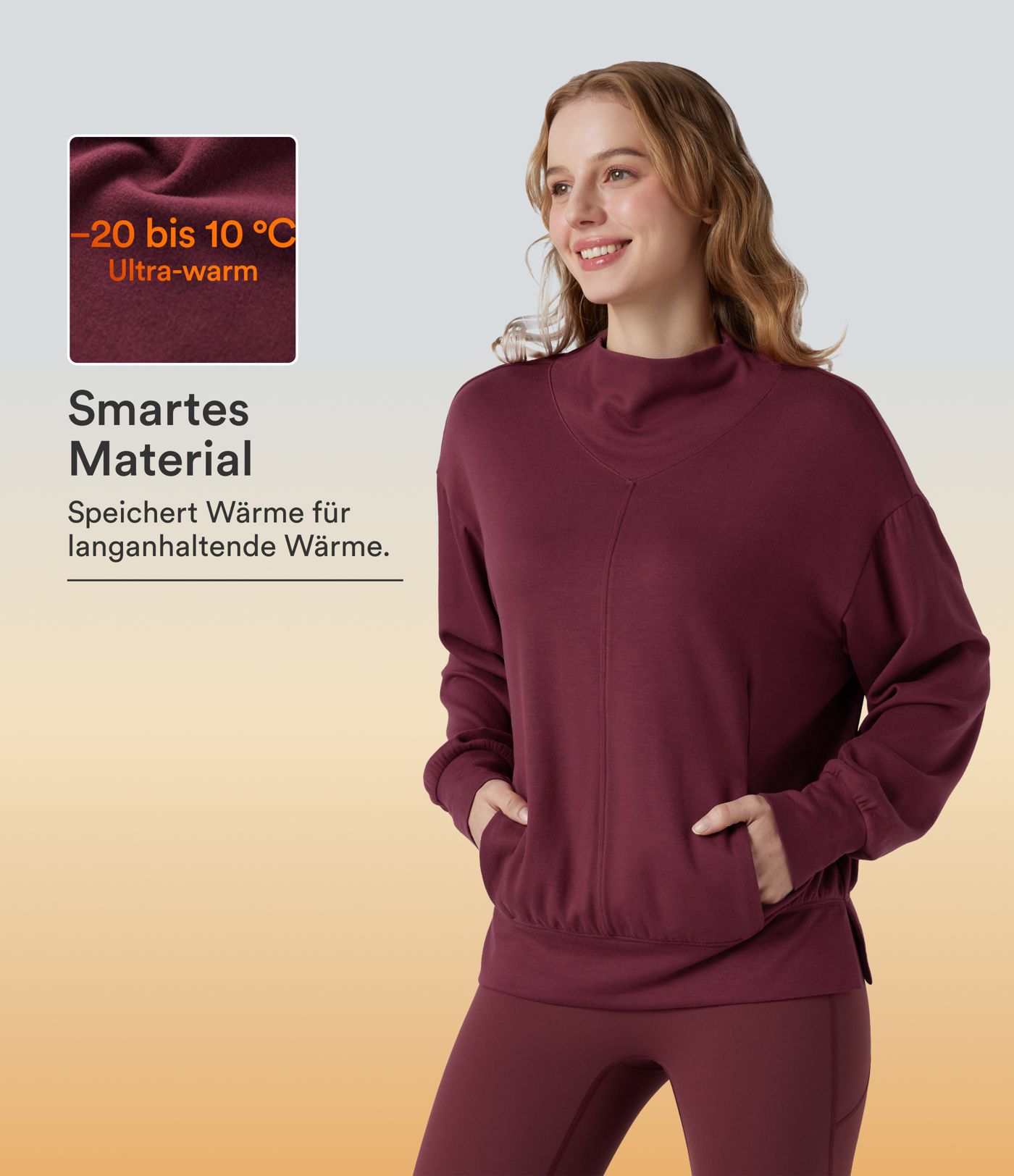 Halara HeatCore - Yoga-Sport-Top mir hohem Kragen, Taschen und langen Ärmeln - wärmend