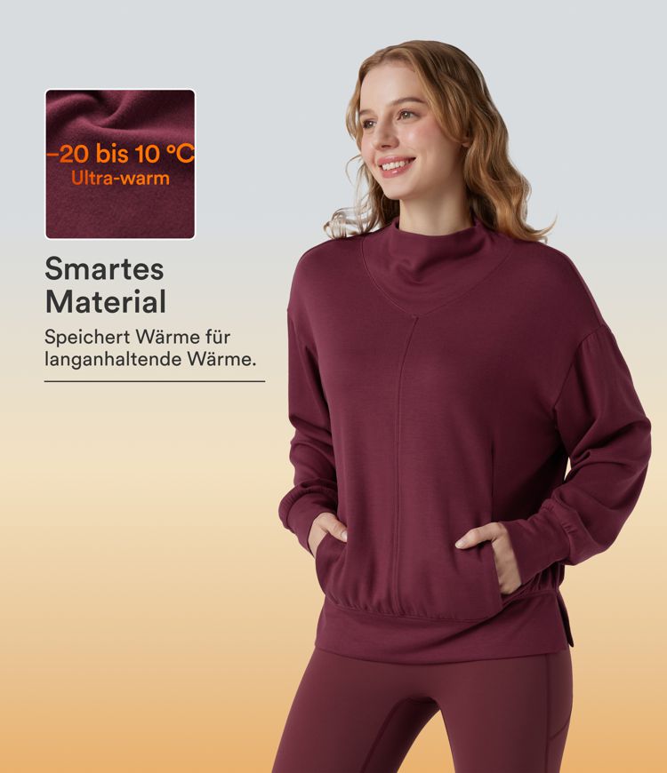 Halara HeatCore - Yoga-Sport-Top mir hohem Kragen, Taschen und langen Ärmeln - wärmend