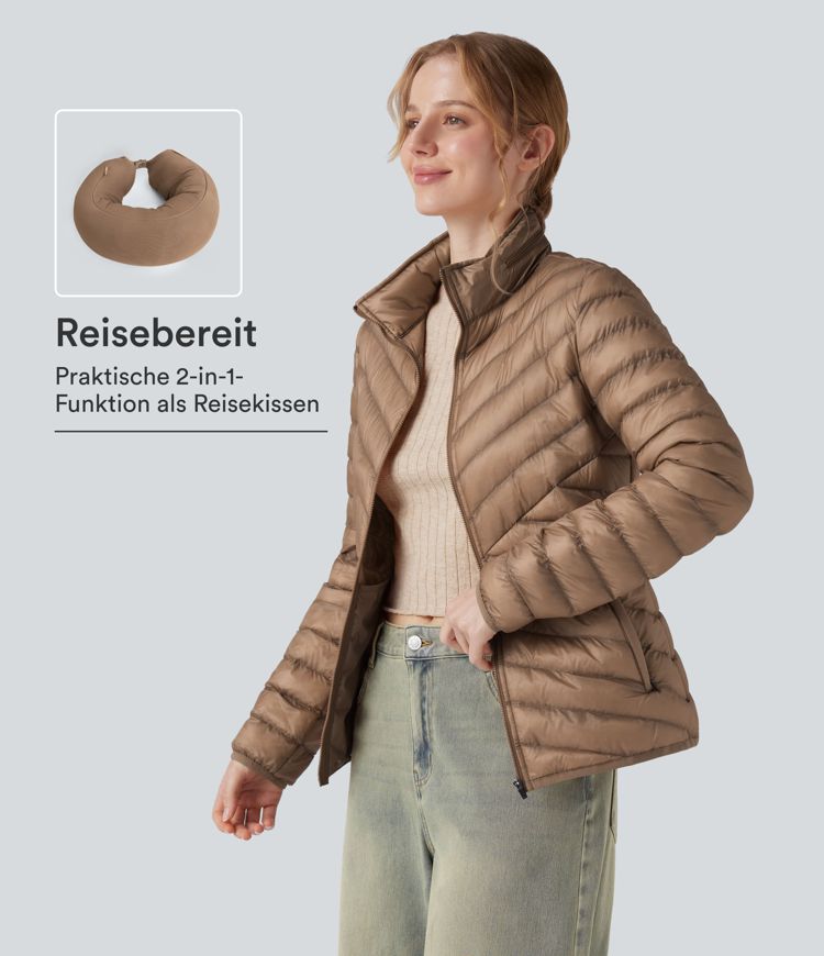 Lässige Kunstdaunen-Steppjacke mit Seitentaschen und langen Ärmeln - verstaubar, wasserabweisend