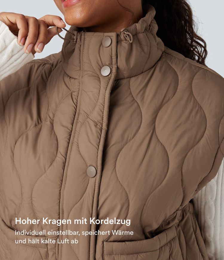 Lässige Kunstdaunen-Steppweste mit hohem Kragen, Seitentaschen und Kordelzug am Saum - wasserabweisend, langlebig
