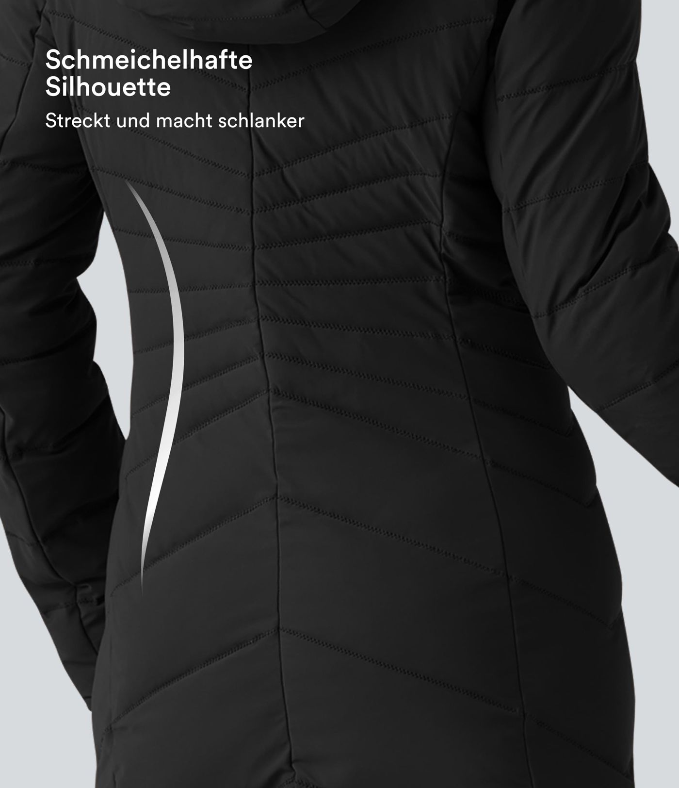 Lässige, lange Stretch-Steppjacke mit Kapuze, Seitentaschen und langen Ärmeln