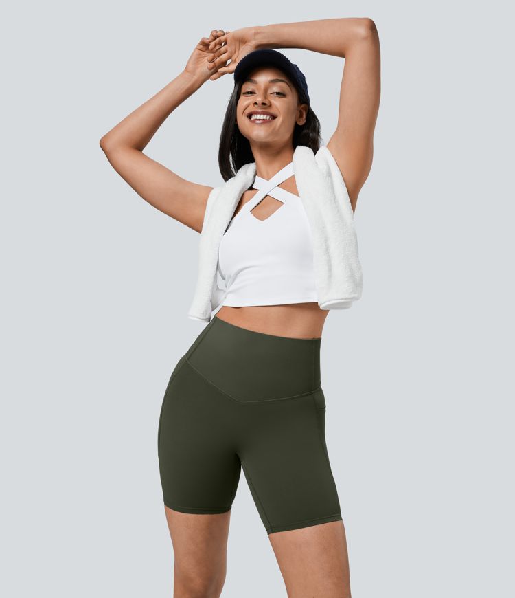 Short cycliste 17,5 cm d'entraînement gainant taille haute avec poches Halara UltraSculpt™