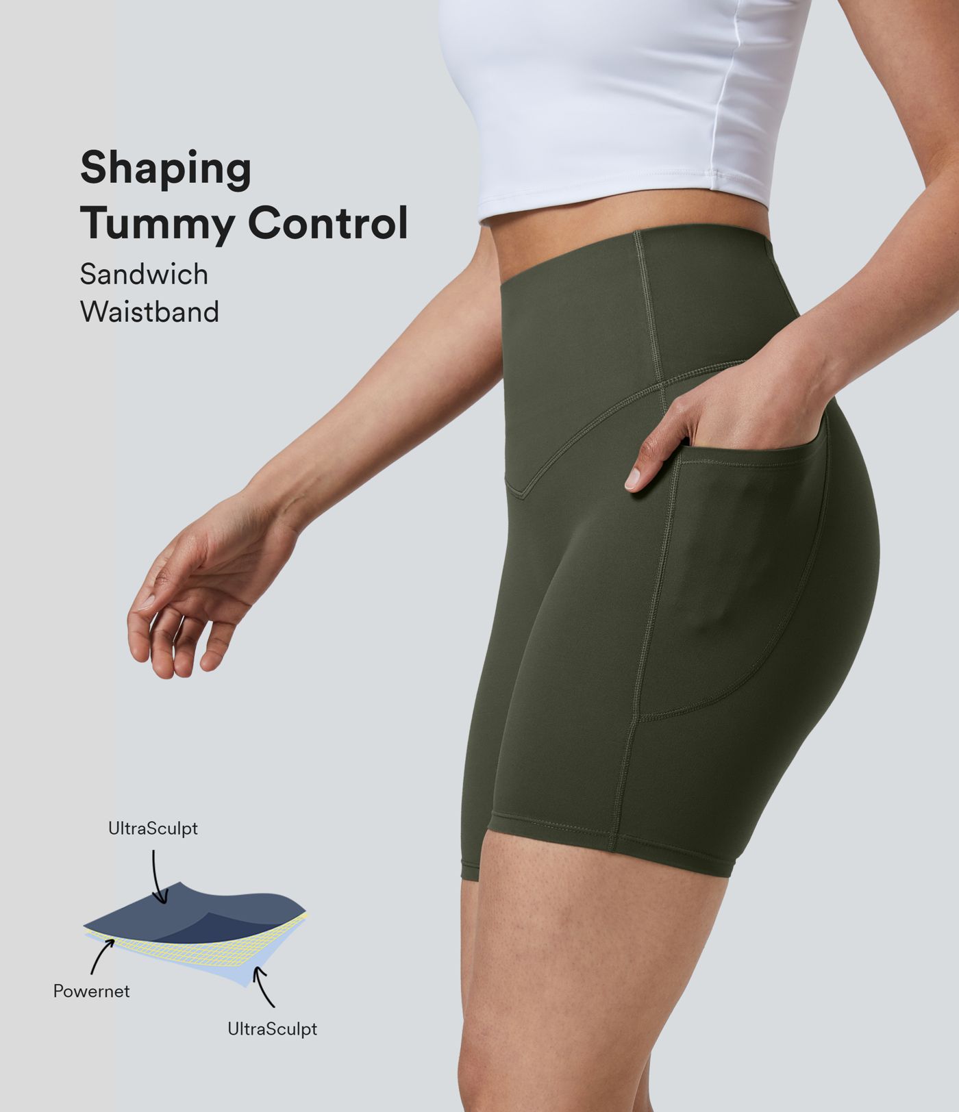 Short cycliste 17,5 cm d'entraînement gainant taille haute avec poches Halara UltraSculpt™