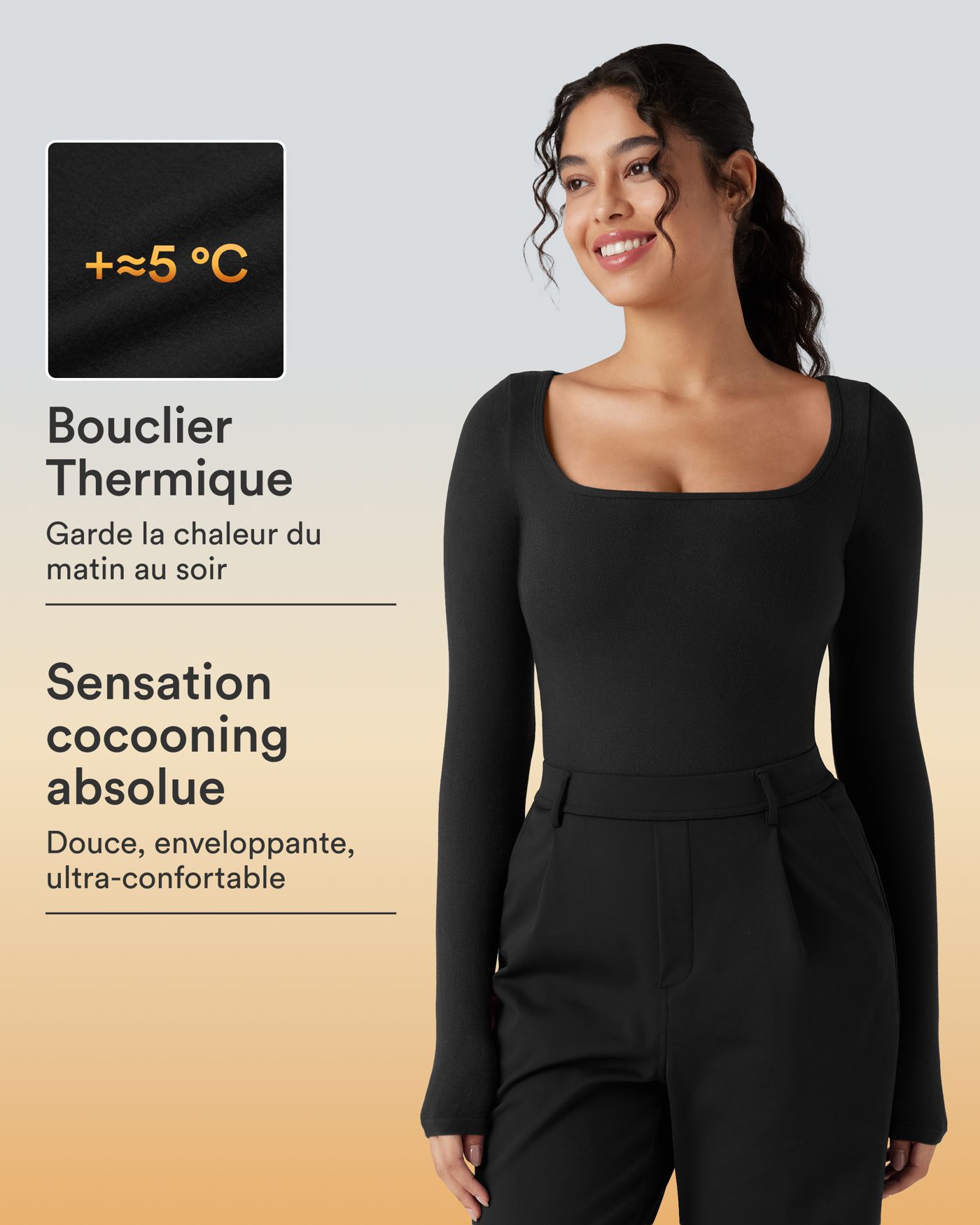 T-shirt réchauffant col échancré manches longues