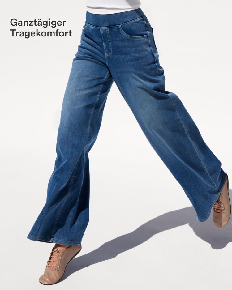 Halara Flex™ Baggy Jeans aus verwaschenem Stretch-Strick mit hohem Bund, mehreren Taschen und weitem Bein, Wide Leg Jeans