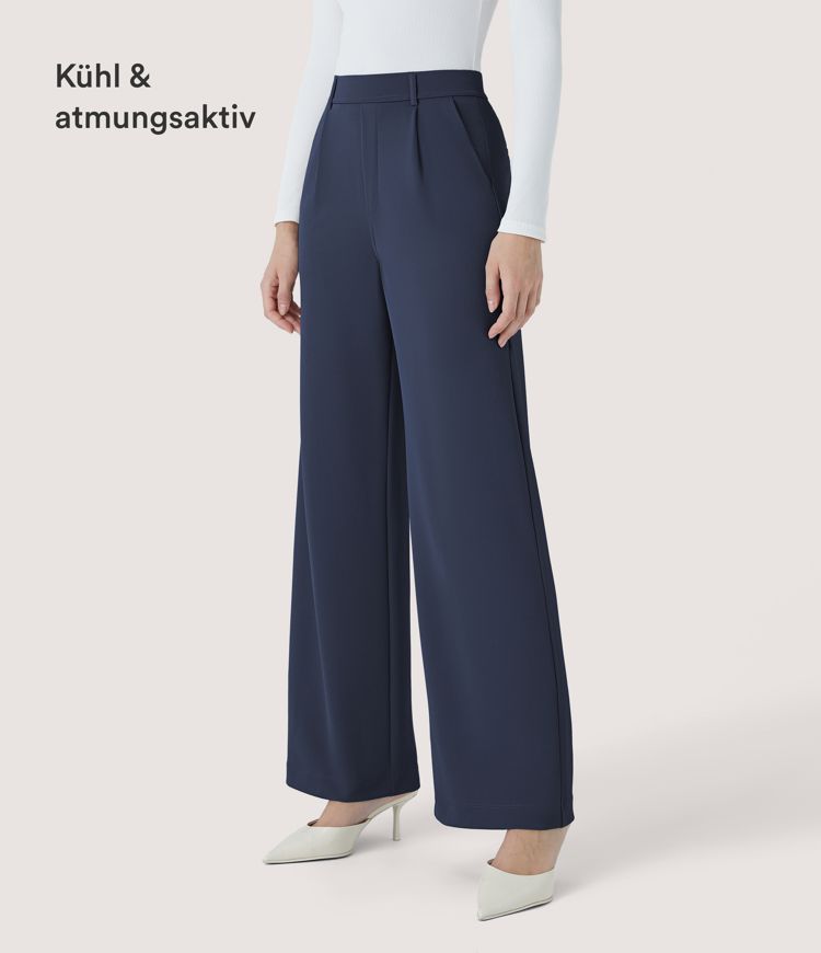 Halara Flex™ Stoffhose aus Crêpe mit hoher Taille und geradem Bein und Seitentaschen