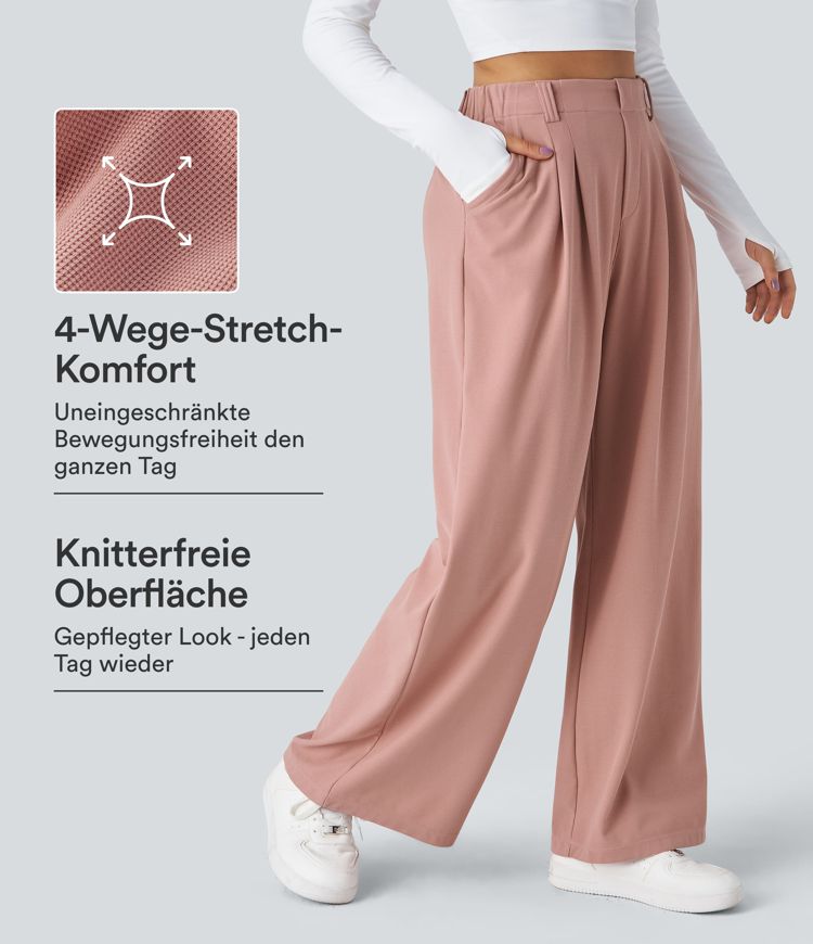 Halara Flex™ dehnbare Stoffhose mit hohem Bund, Waffelmuster, Seitentaschen und weitem Bein
