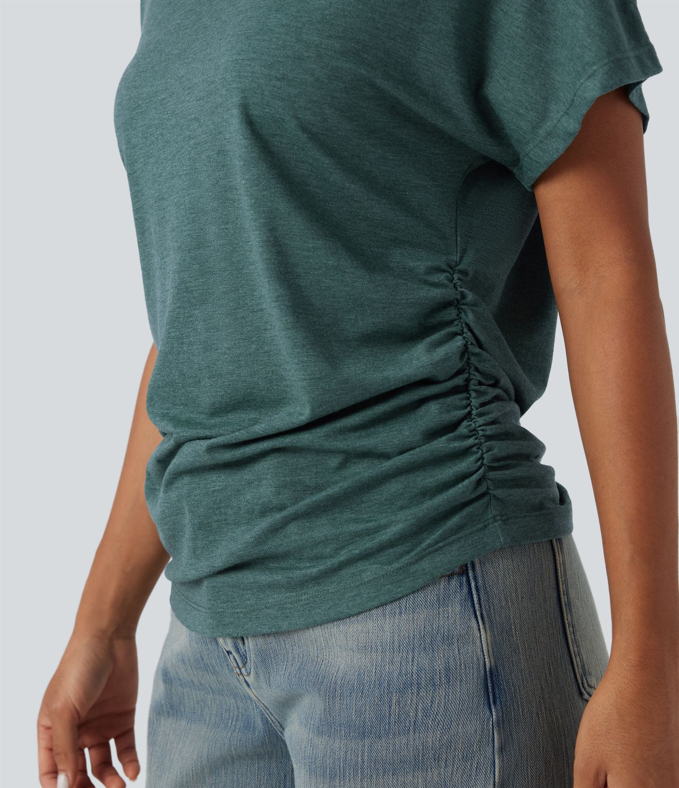 V-neck Short Sleeve Ruched Relaxed Casual Top
