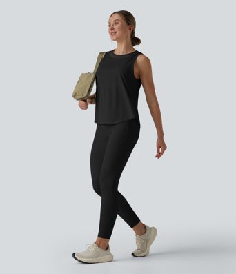 Contrast Mesh Curved Hem Running Tank Top