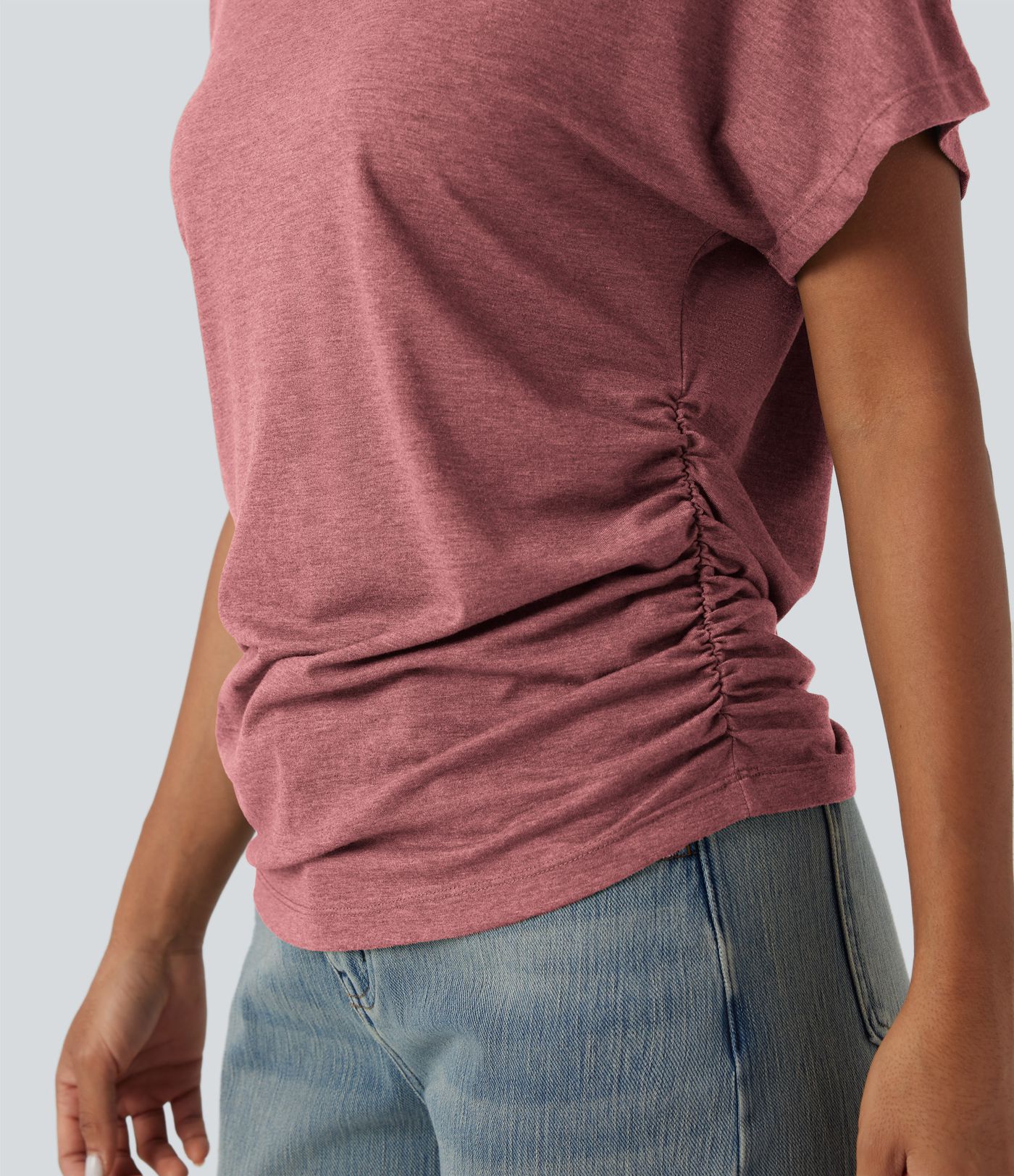V-neck Short Sleeve Ruched Relaxed Casual Top