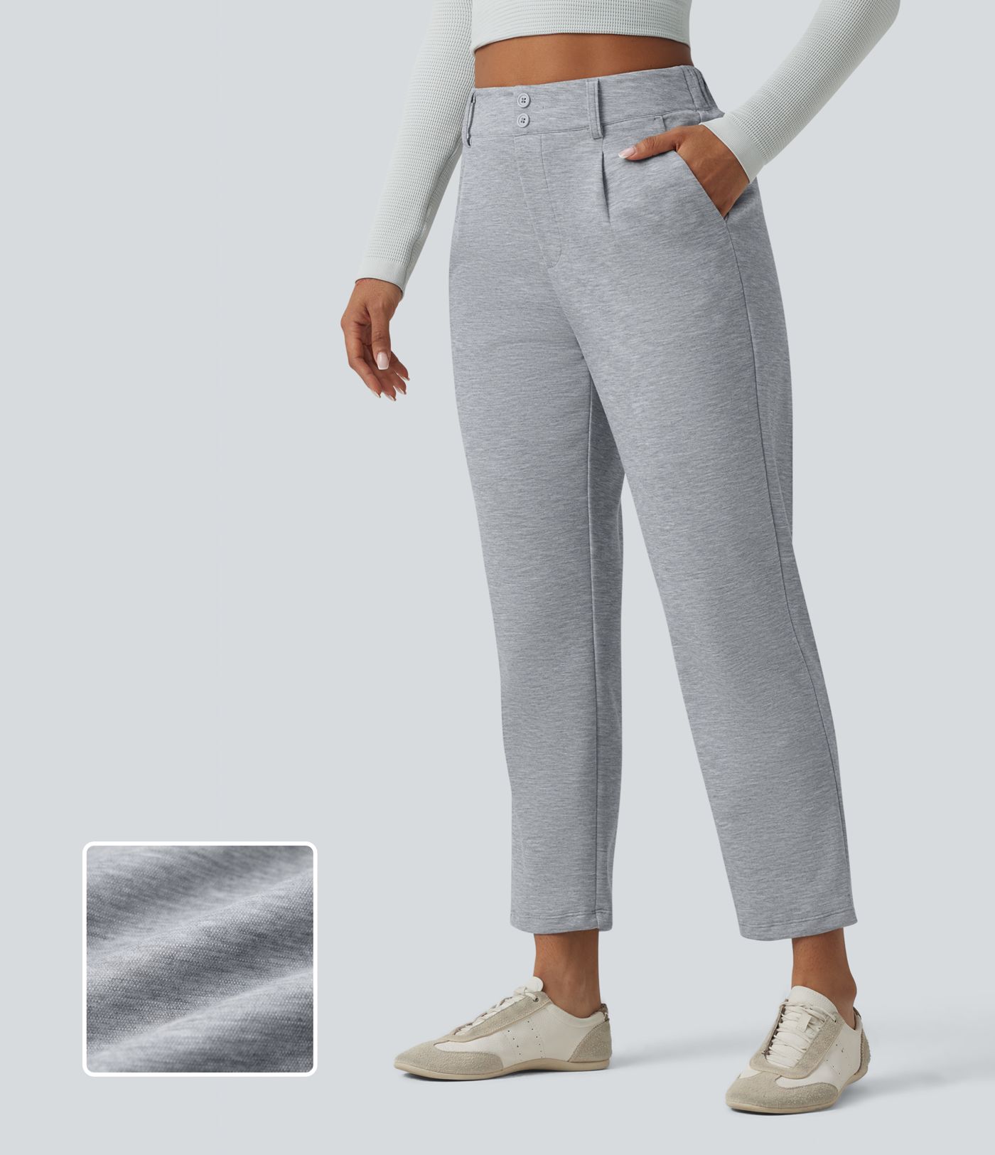 SpacerTek™ High Waisted Casual Tapered Trousers with Pockets