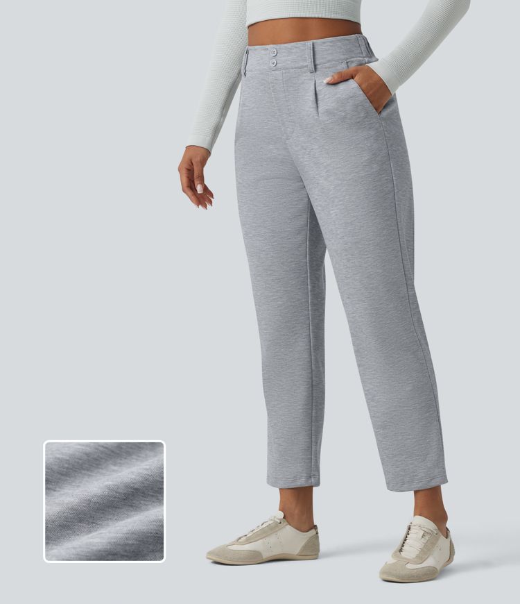 SpacerTek™ High Waisted Casual Tapered Trousers with Pockets