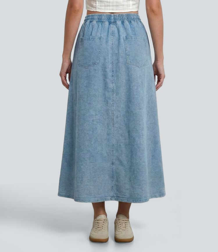 Halara Flex™ Mid Rise Maxi Denim Casual Skirt with Pockets