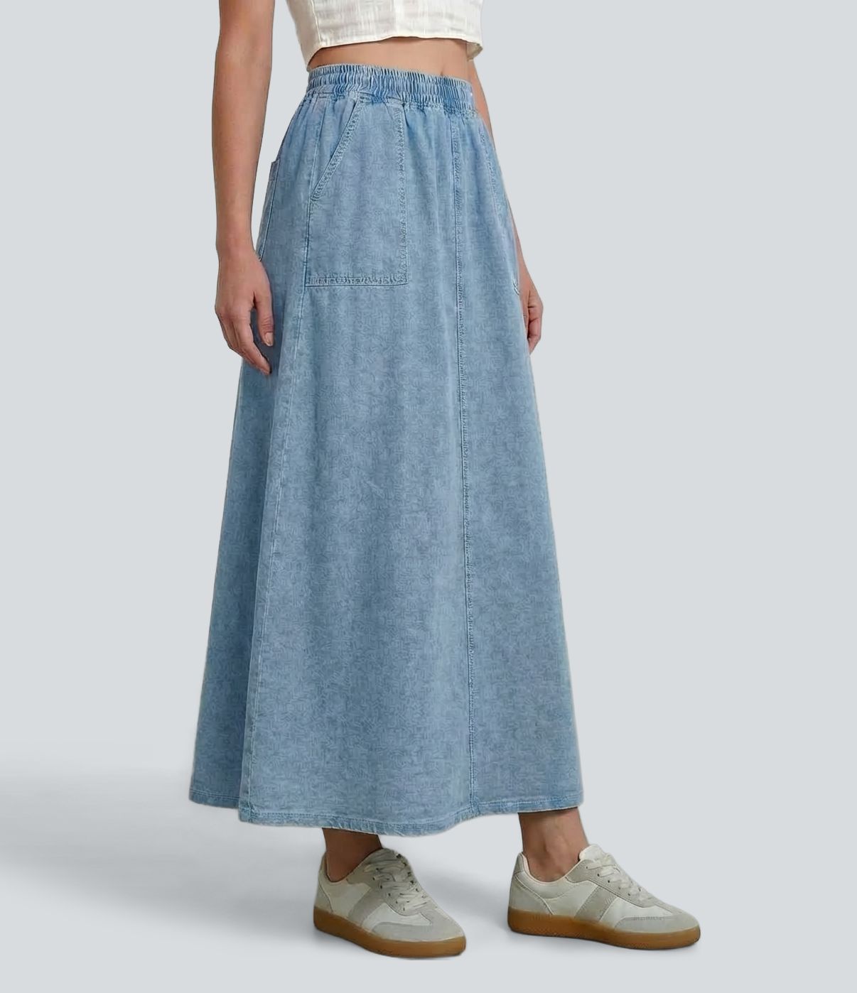 Halara Flex™ Mid Rise Maxi Denim Casual Skirt with Pockets
