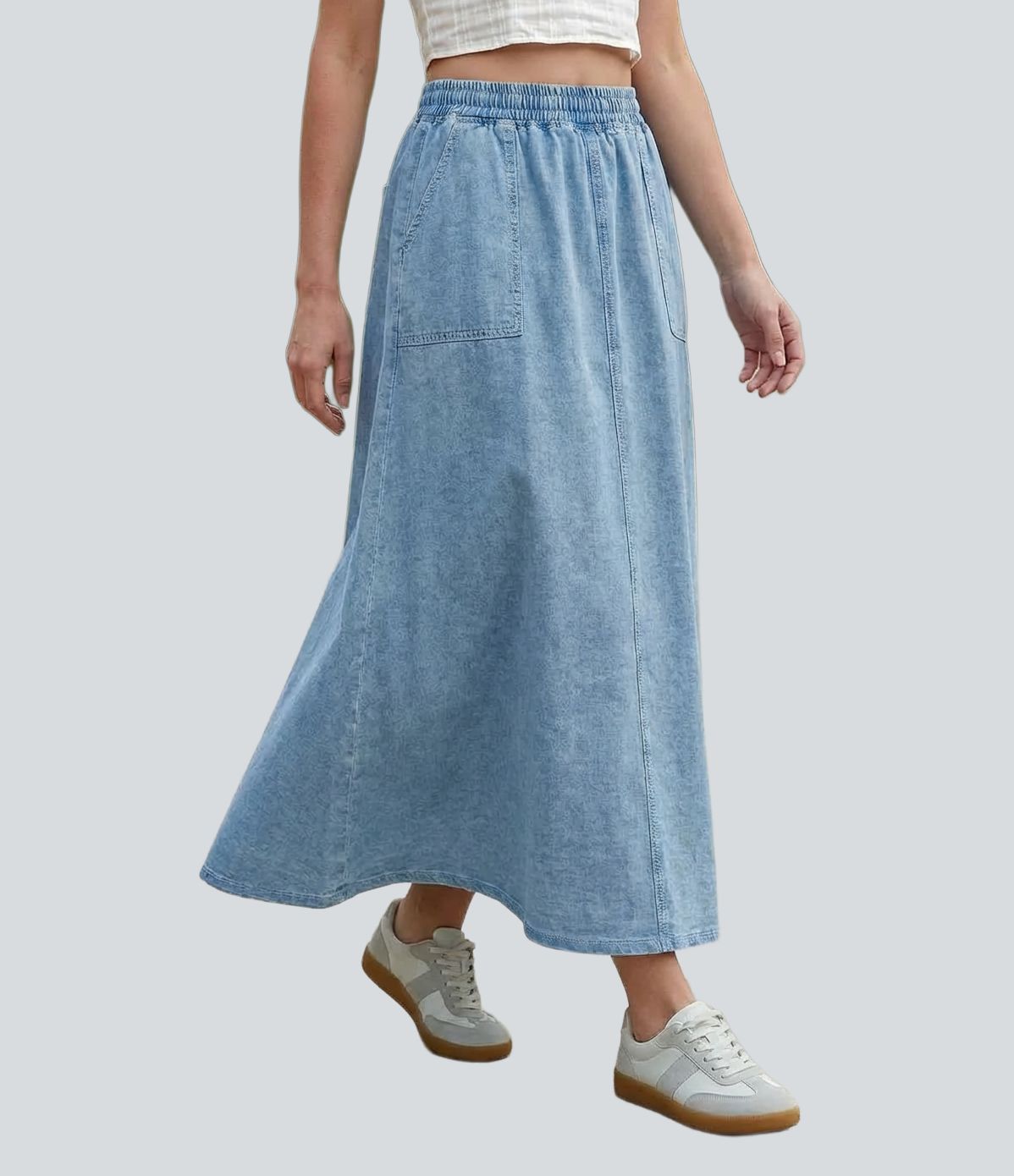 Halara Flex™ Mid Rise Maxi Denim Casual Skirt with Pockets