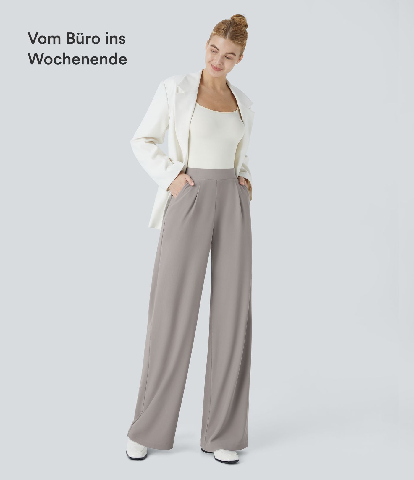 Halara Flex™ Figurformende Stoffhose aus Micro-Waffel-Stoff mit hohem Bund, weitem Bein, Seitentasche, Energiehose