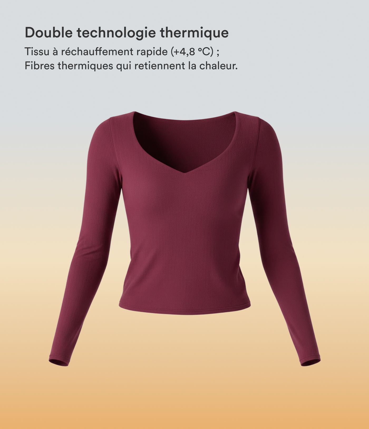 Top réchauffant col V manches longues avec trous pouces