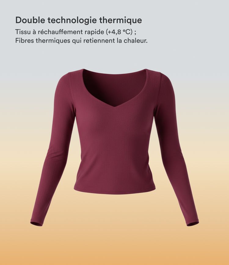 Top réchauffant col V manches longues avec trous pouces