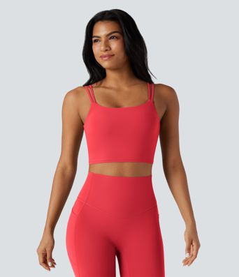 Halara UltraSculpt™ kurzes Yoga-Tanktop mit Doppelträgern und verdrehtem, rückenlosem Rückenteil