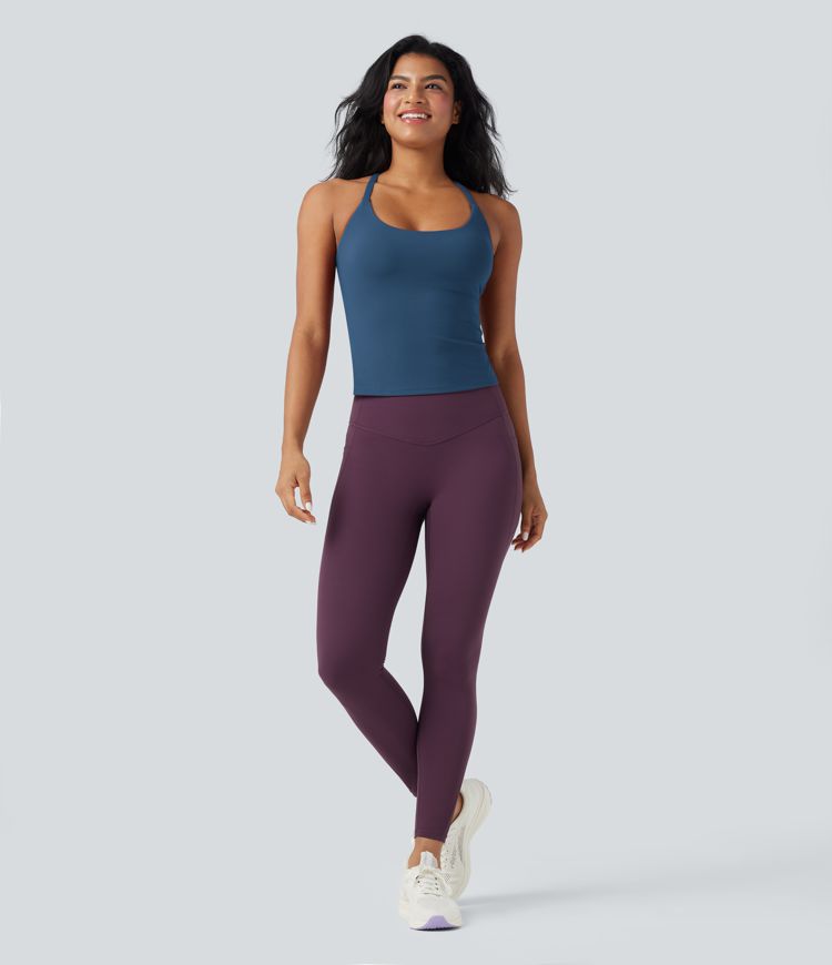 Scoop Neck Crisscross Back Crossover Hem Yoga Cami Top