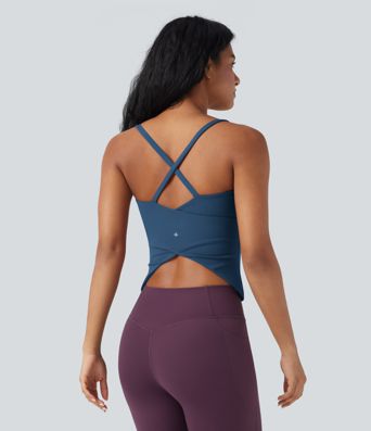 Scoop Neck Crisscross Back Crossover Hem Yoga Cami Top