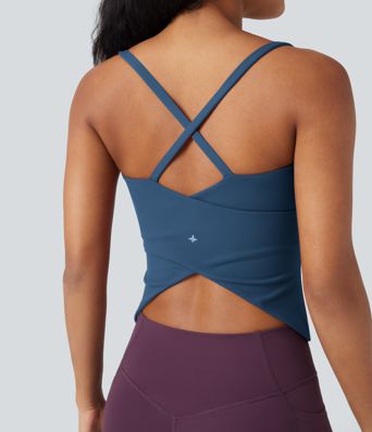 Scoop Neck Crisscross Back Crossover Hem Yoga Cami Top