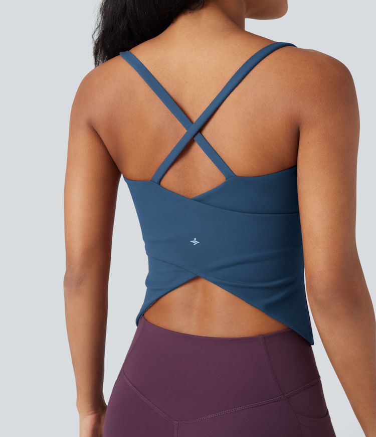 Scoop Neck Crisscross Back Crossover Hem Yoga Cami Top