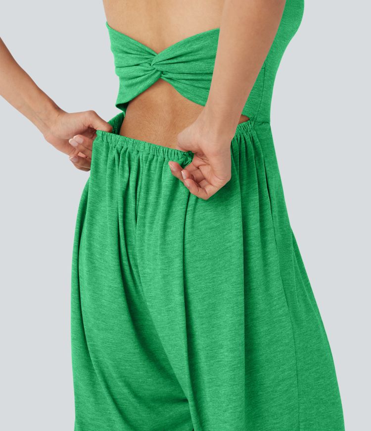 U Neck Harem Casual Jumpsuit with Pockets-Easy Peezy Edition D-F Cups