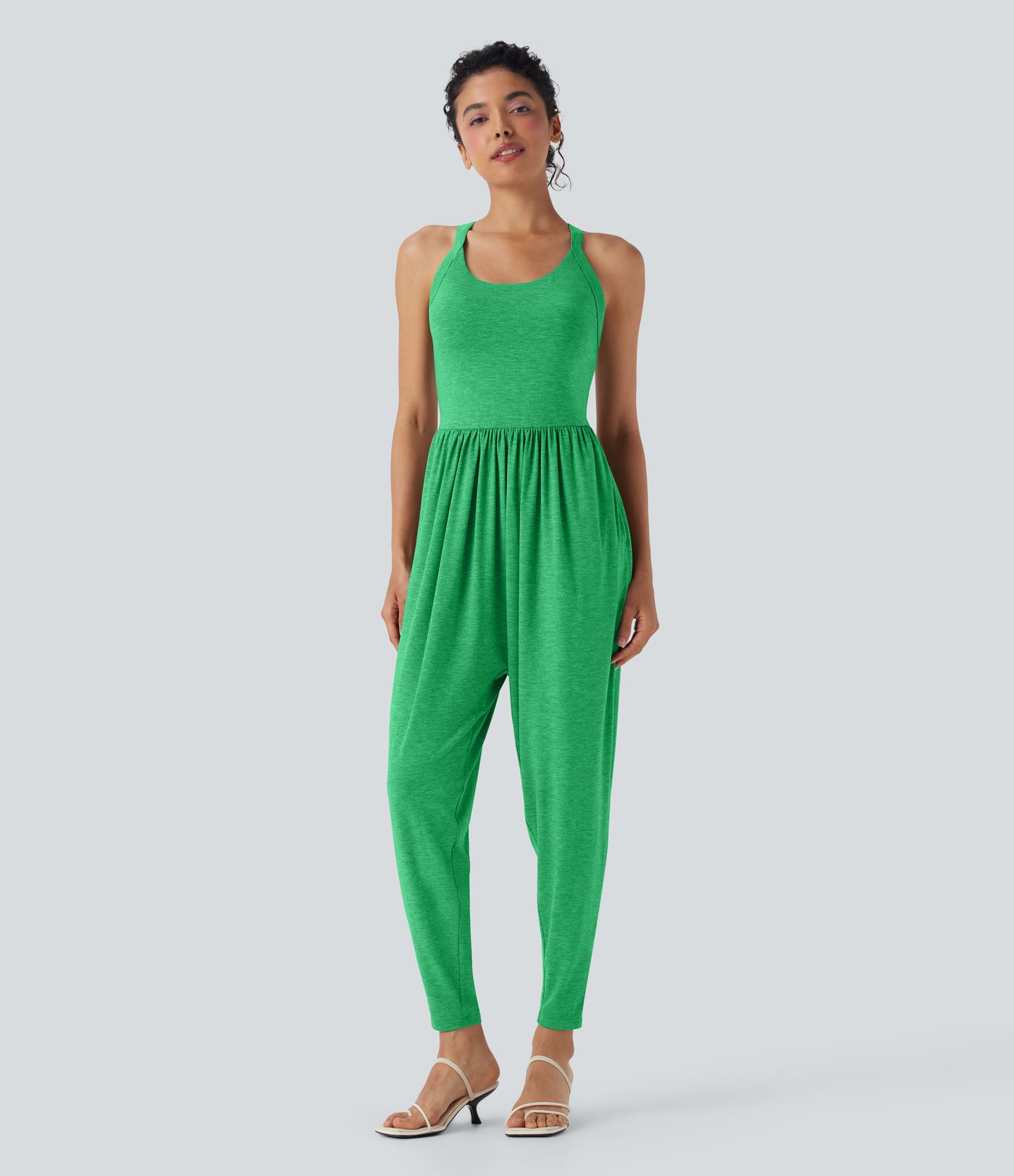 U Neck Harem Casual Jumpsuit with Pockets-Easy Peezy Edition D-F Cups