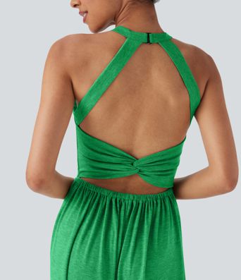 U Neck Harem Casual Jumpsuit with Pockets-Easy Peezy Edition D-F Cups