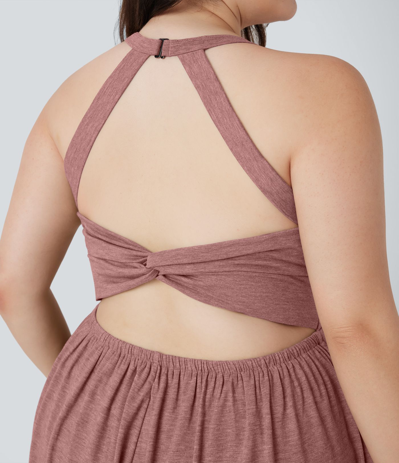 Backless Twisted 2-in-1 Resort Plus Size Romper with Pockets-Easy Peezy Edition
