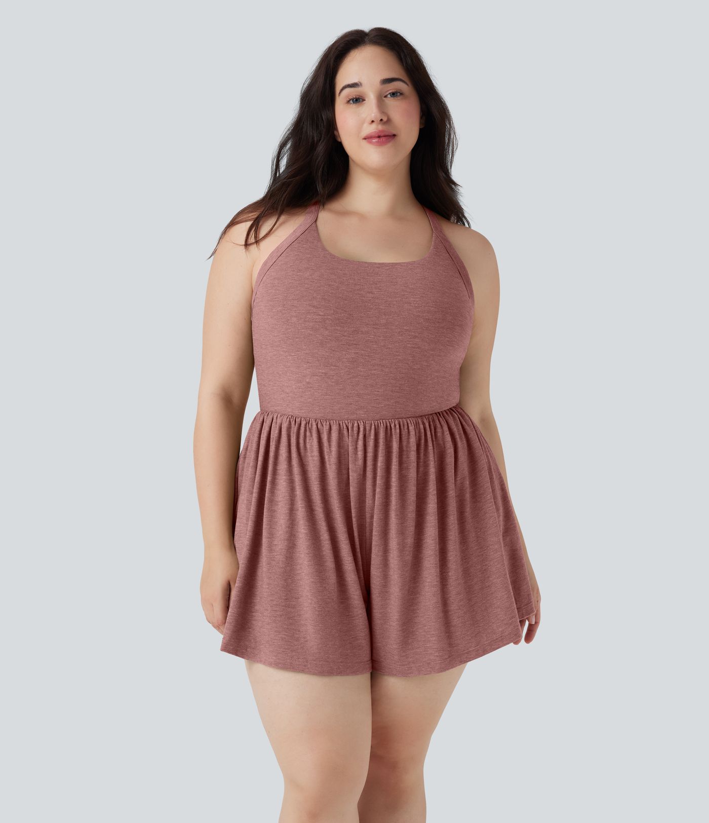 Backless Twisted 2-in-1 Resort Plus Size Romper with Pockets-Easy Peezy Edition