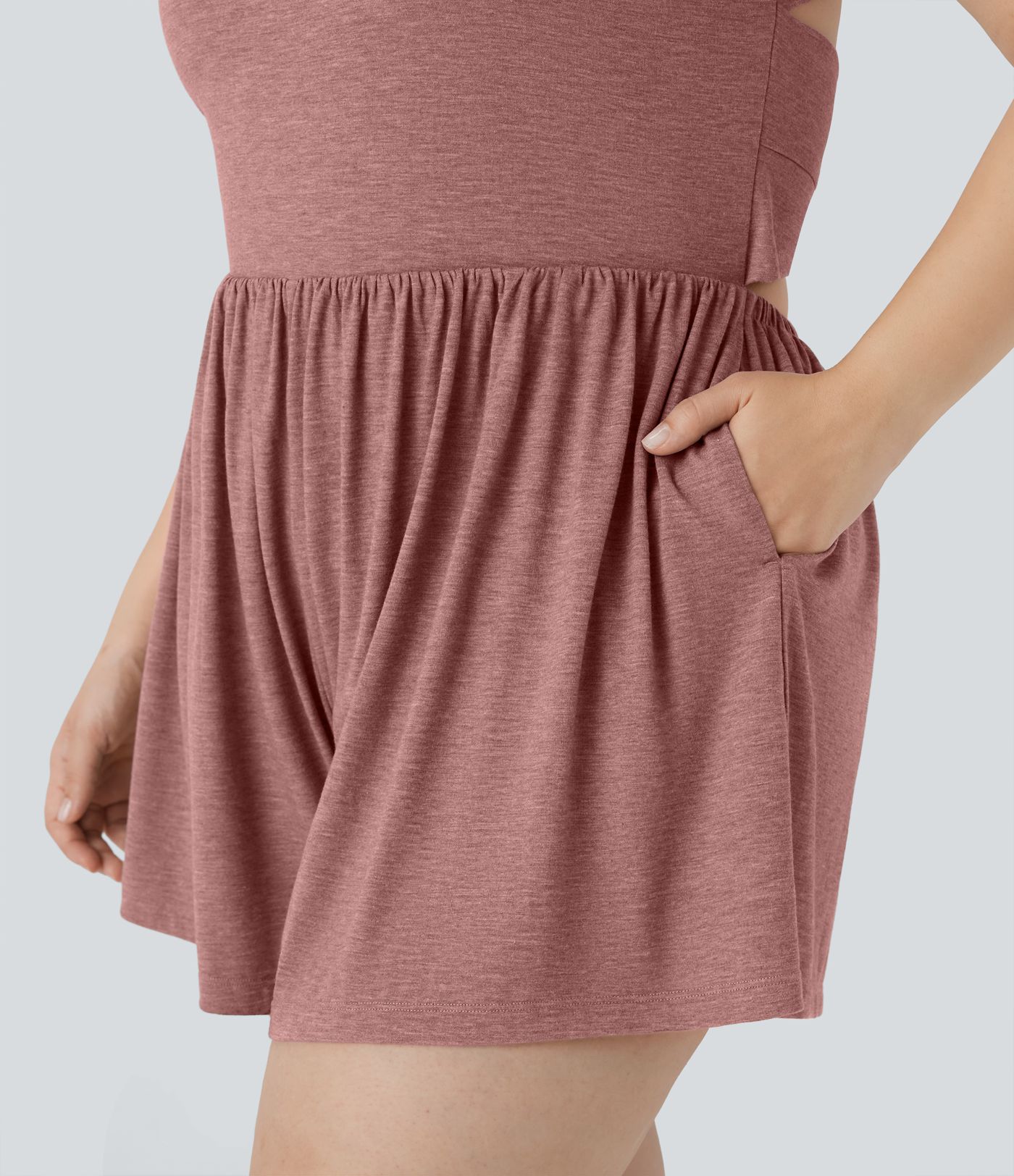 Backless Twisted 2-in-1 Resort Plus Size Romper with Pockets-Easy Peezy Edition