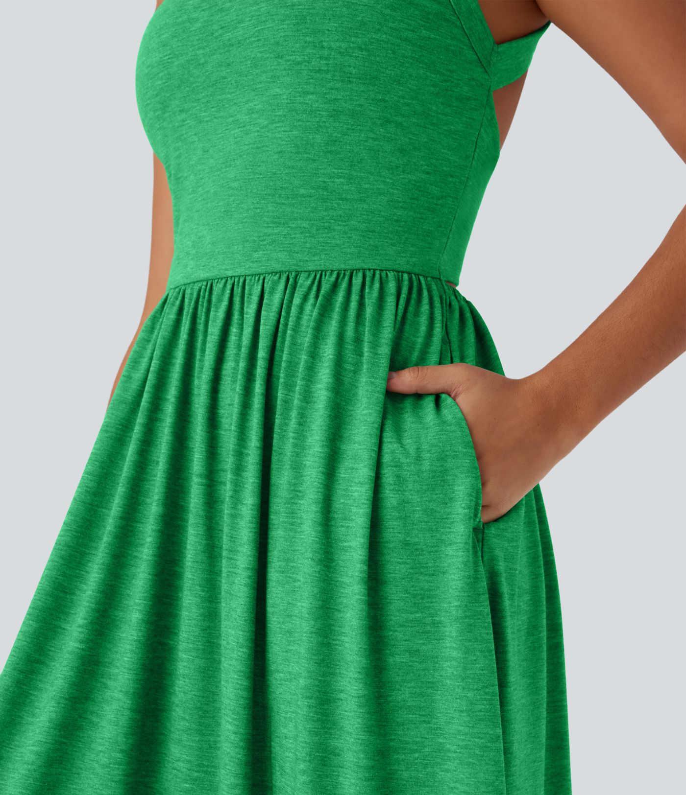 Twisted Backless Split Flowy Maxi Resort Dress with Pockets