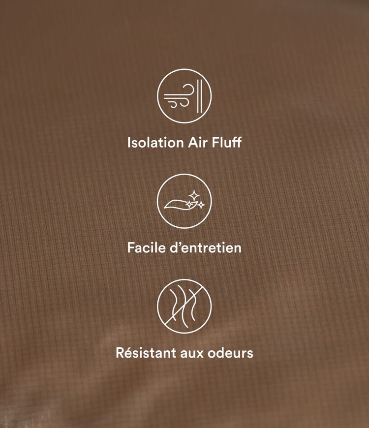 Packable casual zip-up jacket with synthetic down, stand-up collar, long sleeves, and pockets