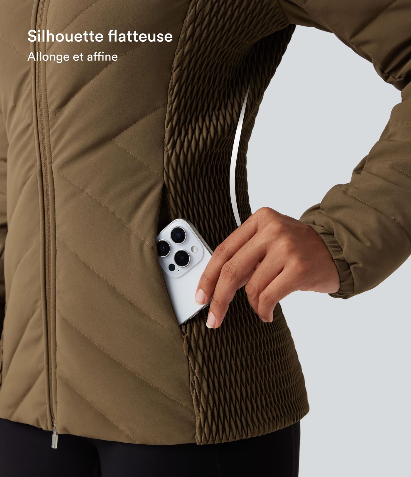 Doudoune froncée capuche amovible avec poches