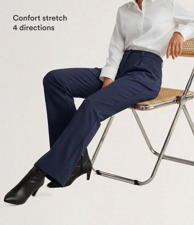 Halara Flex™ Pantalon Tailleur Droit à Taille Haute avec Pli Poches Latérales en Crêpe