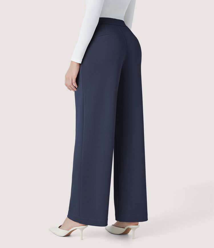 Halara Flex™ Pantalon Tailleur Droit à Taille Haute avec Pli Poches Latérales en Crêpe