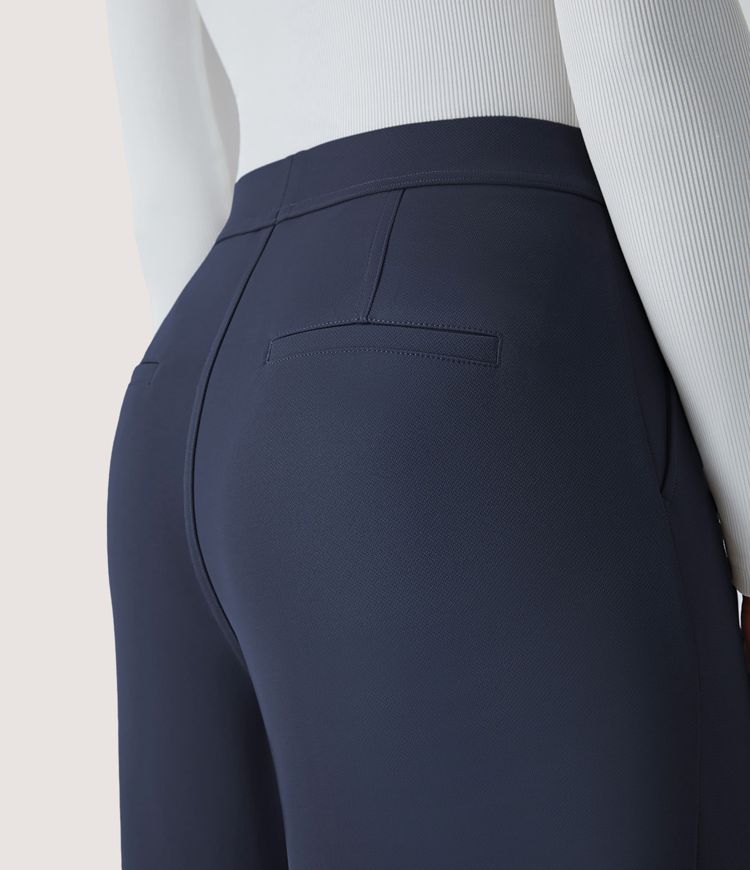 Halara Flex™ Pantalon Tailleur Droit à Taille Haute avec Pli Poches Latérales en Crêpe
