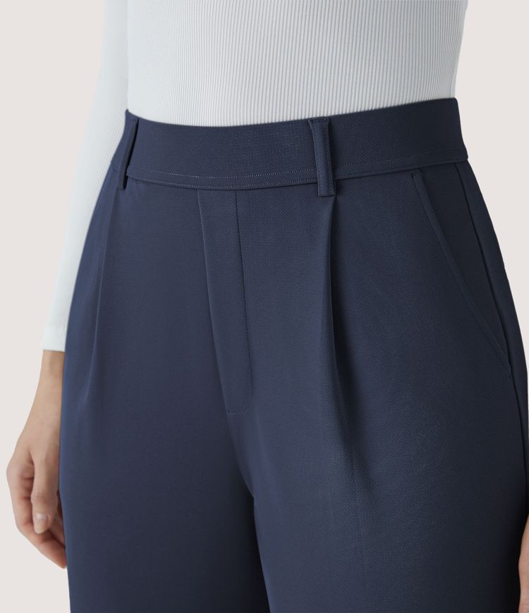 Halara Flex™ Pantalon Tailleur Droit à Taille Haute avec Pli Poches Latérales en Crêpe