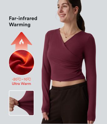 Halara HeatCore V-neck Long Sleeve Wrap Ruched Casual Warming Top