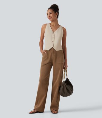 Lässige Weste aus Leinenmischgewebe mit V-Ausschnitt