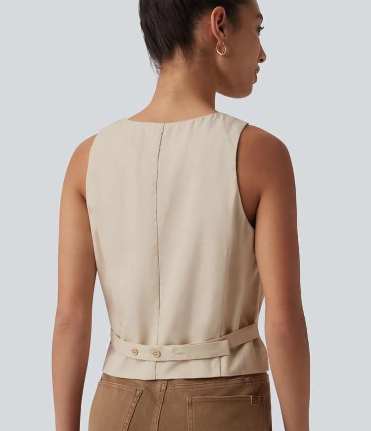 Lässige Weste aus Leinenmischgewebe mit V-Ausschnitt