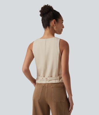 Lässige Weste aus Leinenmischgewebe mit V-Ausschnitt