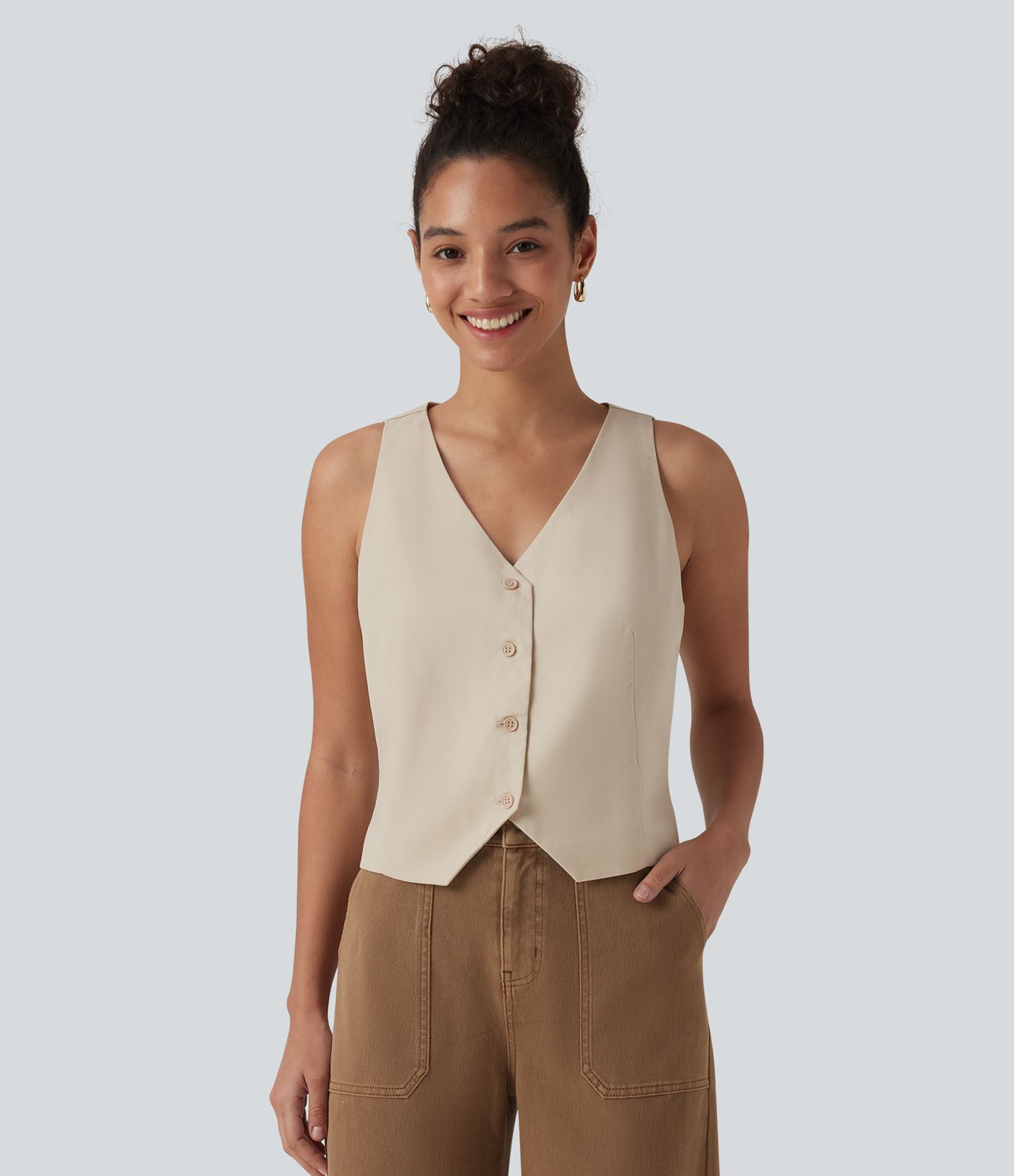 Lässige Weste aus Leinenmischgewebe mit V-Ausschnitt
