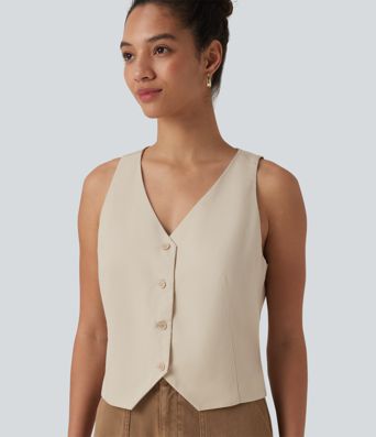 Lässige Weste aus Leinenmischgewebe mit V-Ausschnitt
