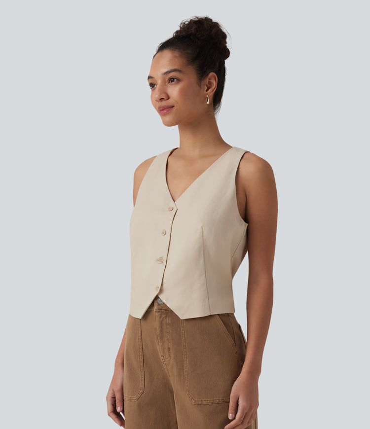Lässige Weste aus Leinenmischgewebe mit V-Ausschnitt