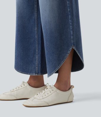 Halara Flex™ Crossover Mid Rise Curved Hem Casual Baggy Jeans with Pockets