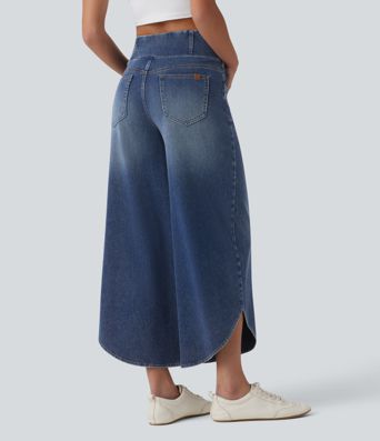 Halara Flex™ Crossover Mid Rise Curved Hem Casual Baggy Jeans with Pockets