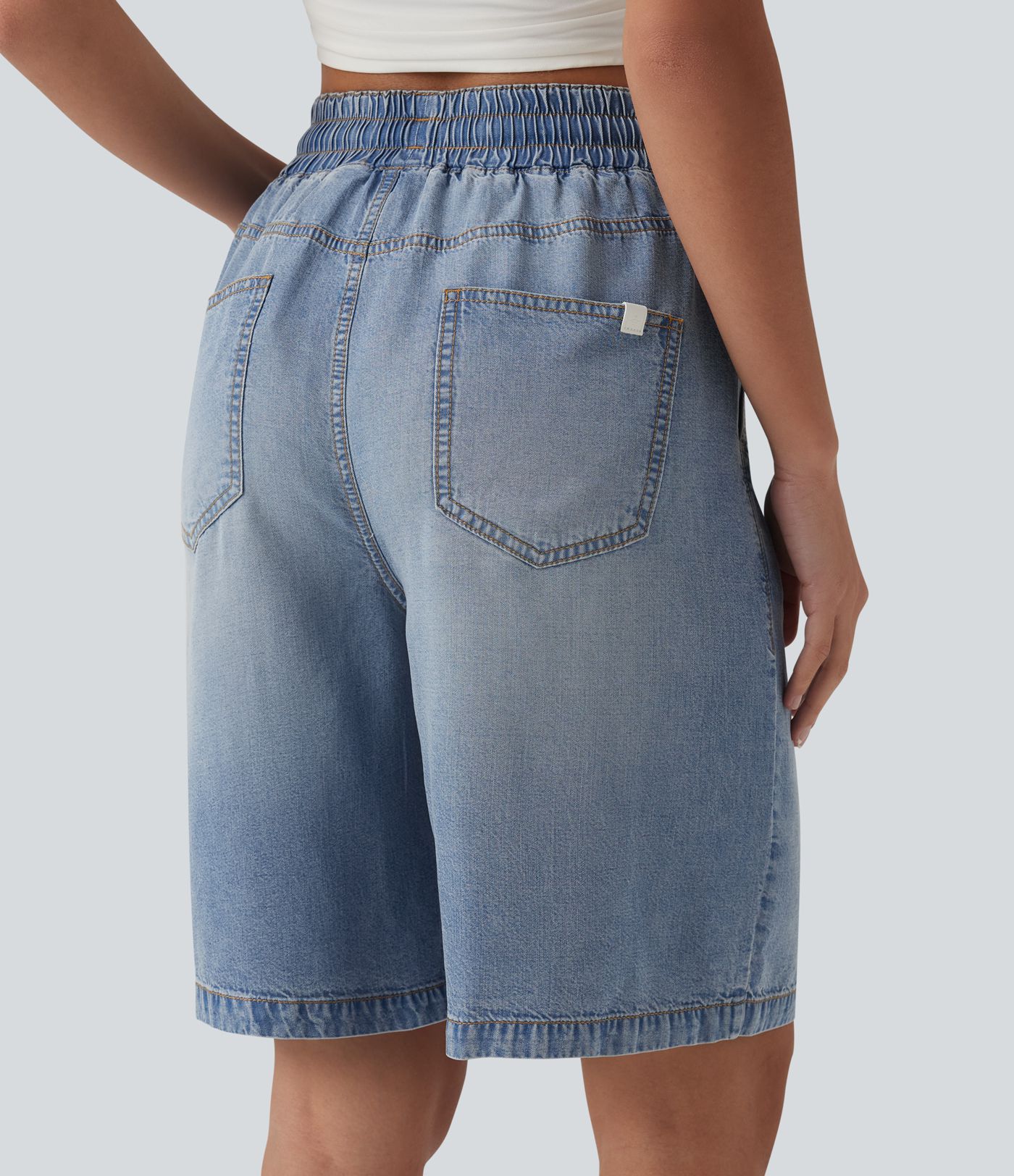 Short en denim taille haute 22,5 cm avec cordon de serrage et poches